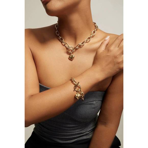NEW EKLEXIC women's alana puffy heart charm bracelet in silver